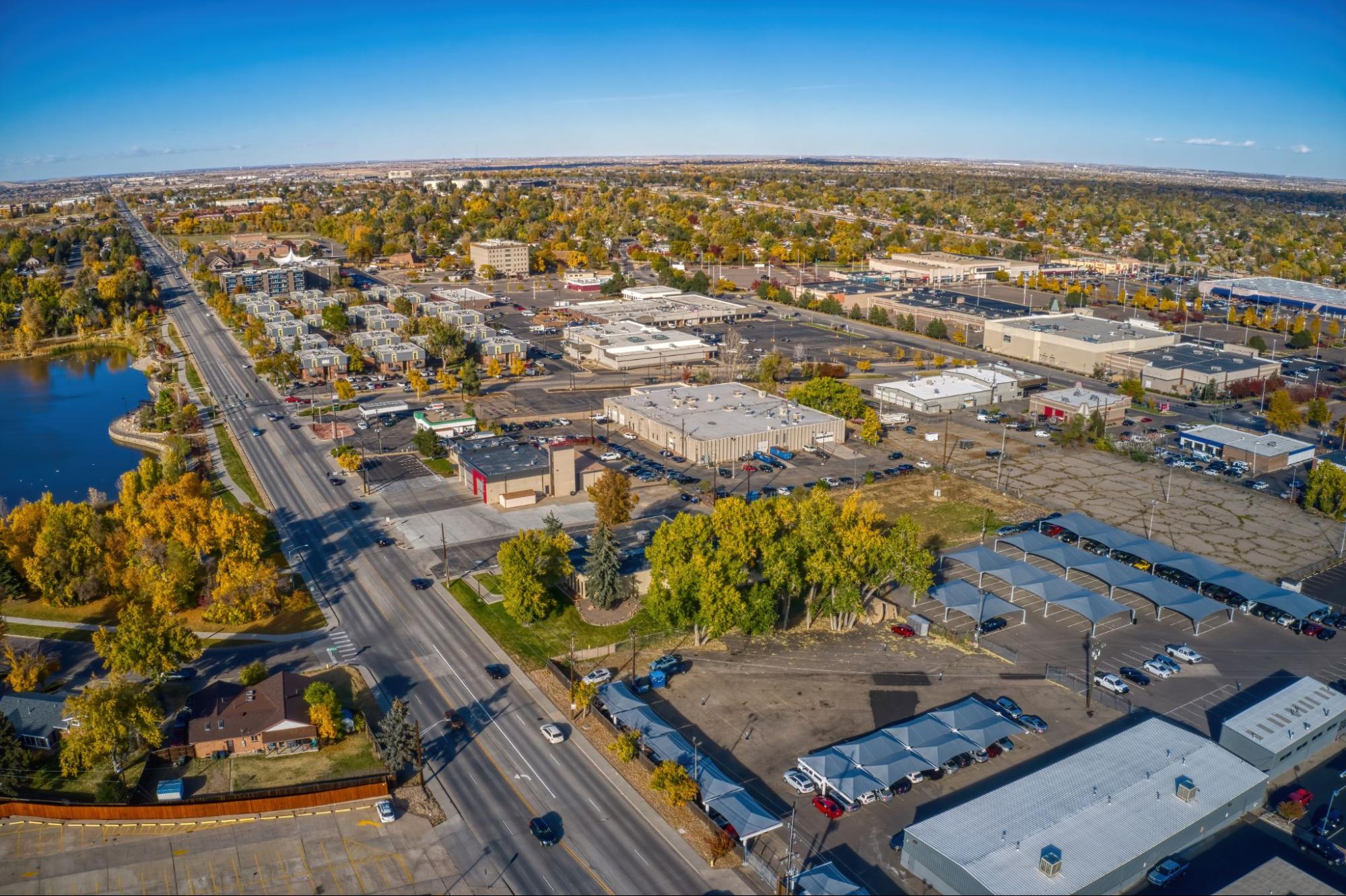 An aerial view of the Denver suburb. 