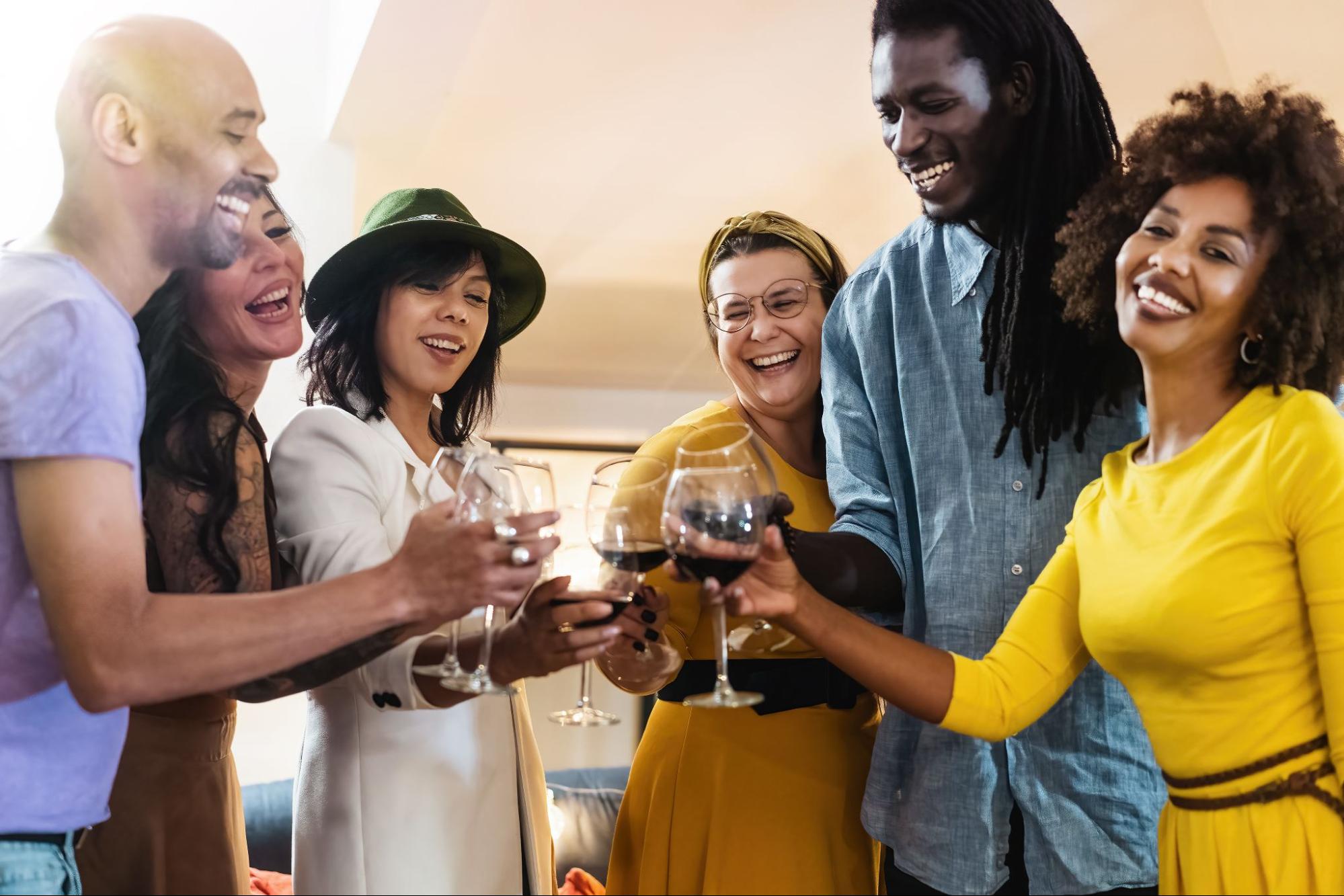 Group of friends with wine glasses.